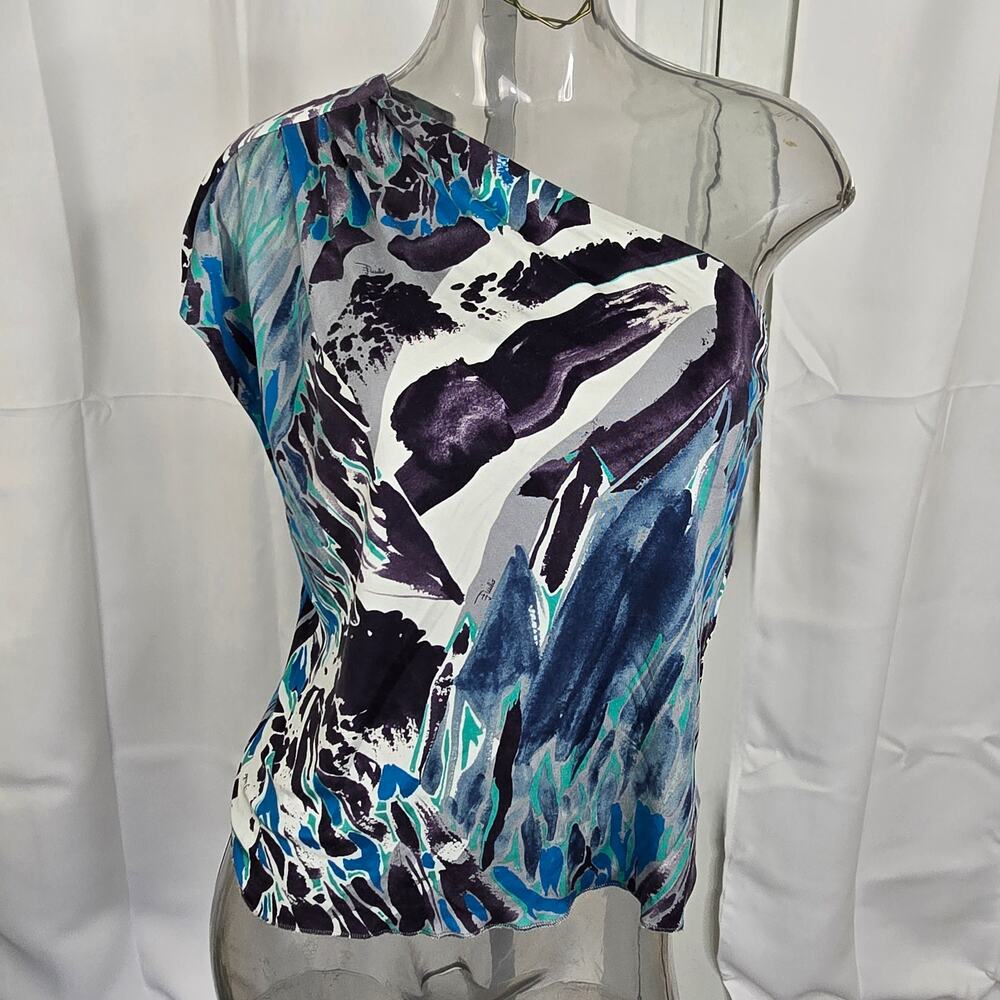 Silk One Shoulder Upcycled Halter Top US6 Needs Hem Repair